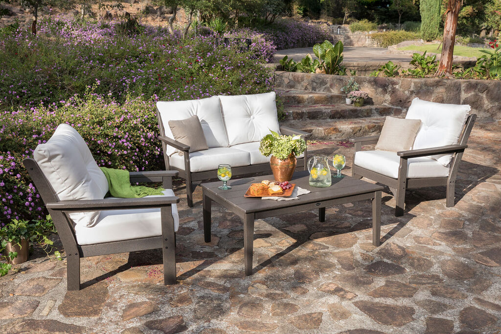 Vineyard by Polywood lounge furniture collection on paver stone patio
