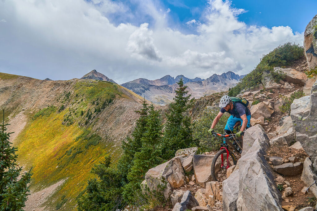 mountain biker riding in rocky environment