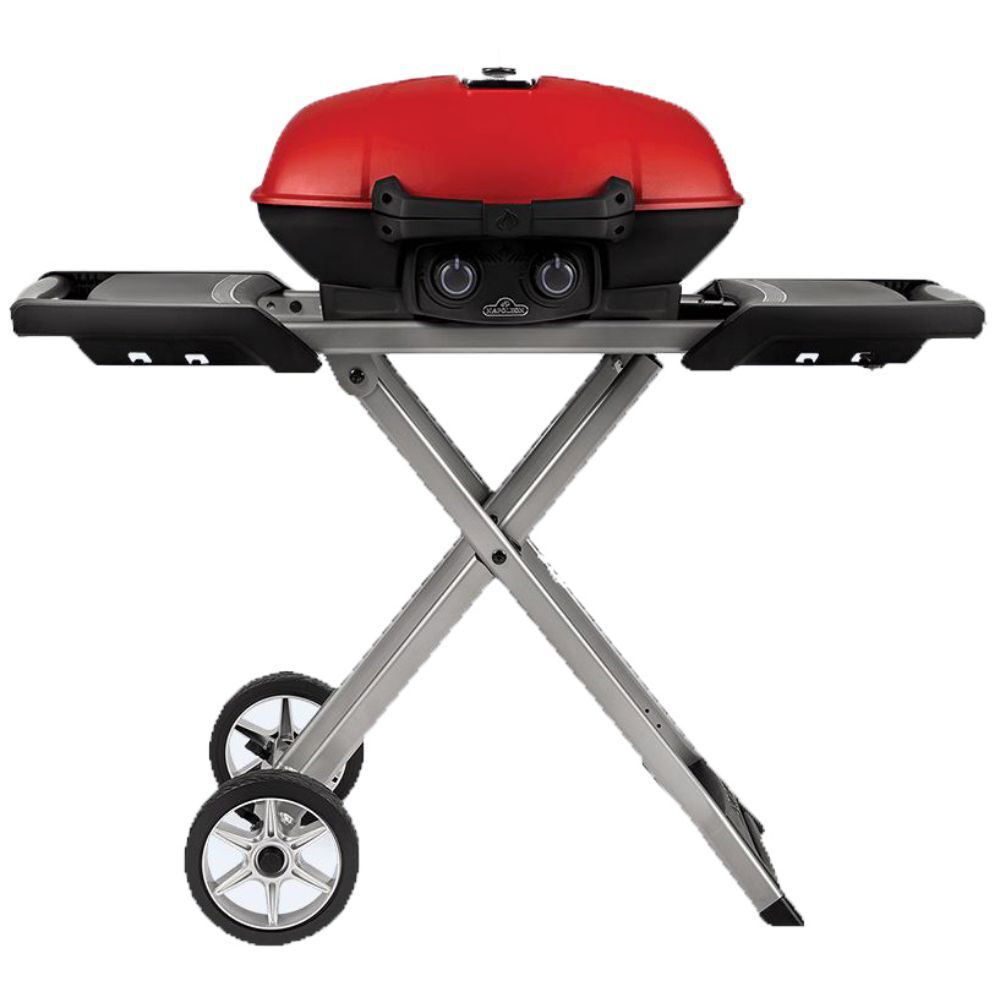 Red Travel Grill with Pop Up Stand and Side Arms