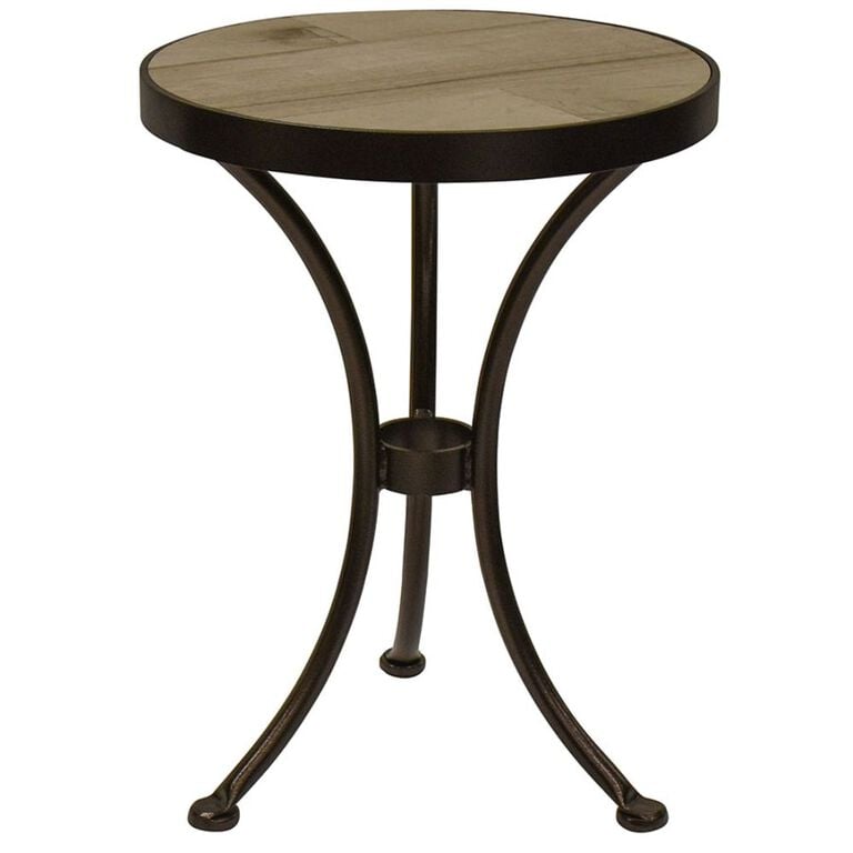 Round wood-top end table with 3-leg stand