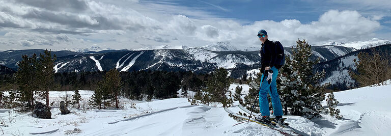 Charlotte ski touring on a sunny day