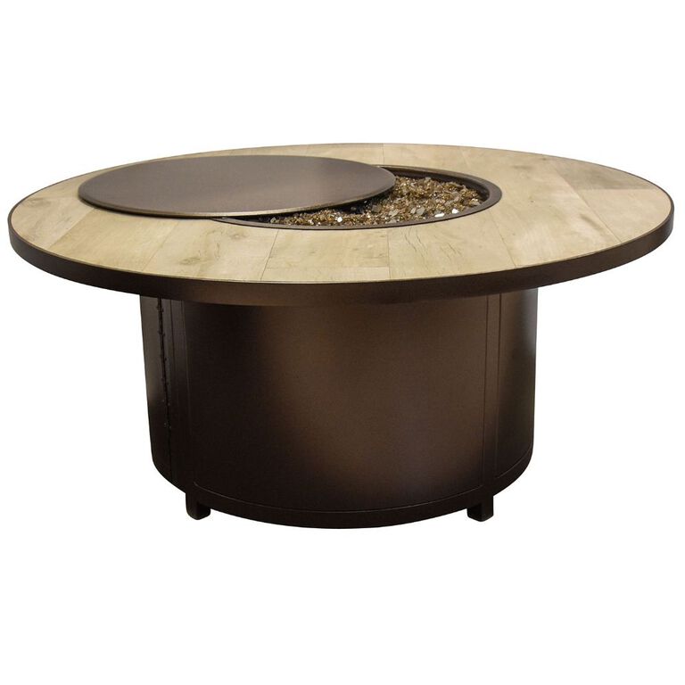 Large Round Fire Pit with Metal base and extending Wood Top