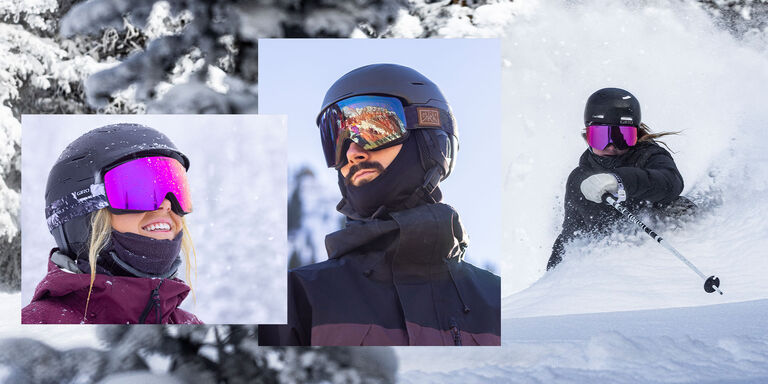 Skiers wearing Giro helmets and goggles