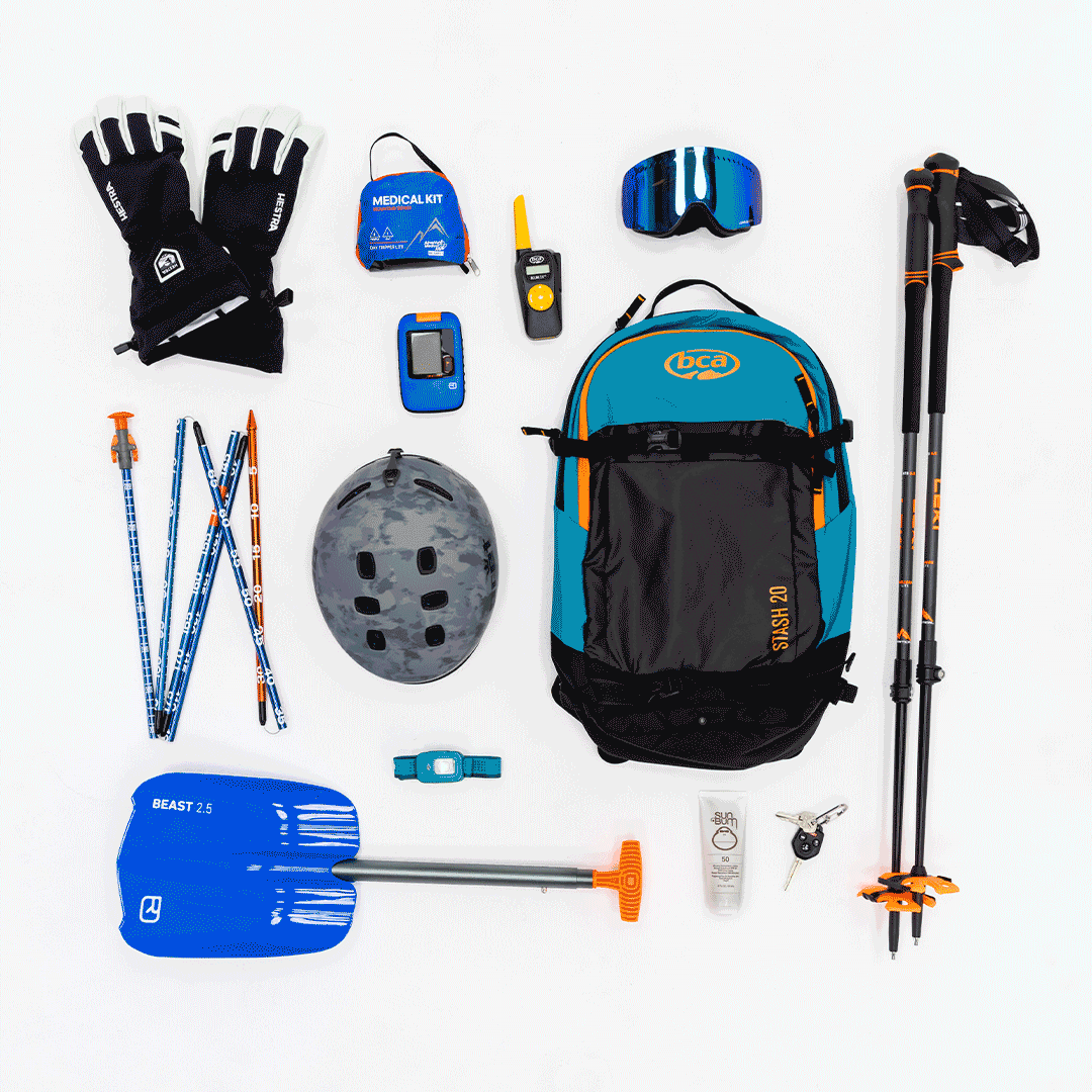 GIF of backcountry gear being packed into a backpack