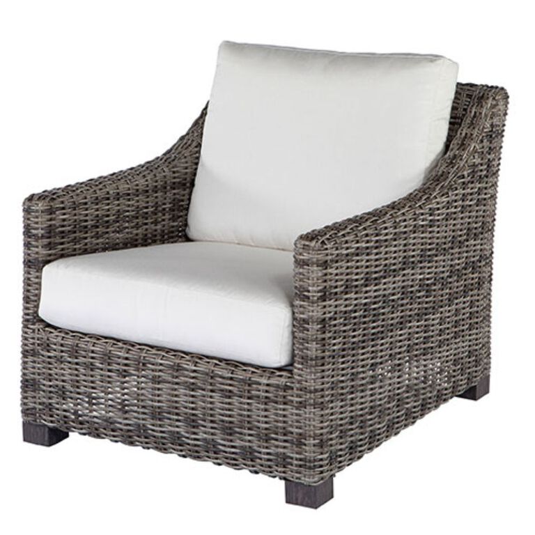 Wicker Club Chair with white cushions
