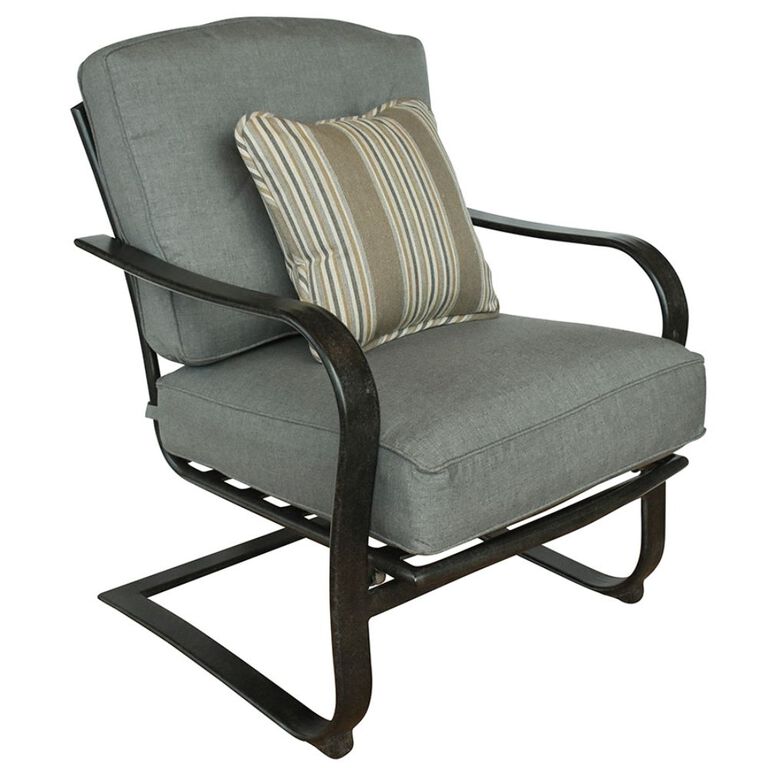 Patio Lounge Chair with Grey Cushions and Spring-constructedChair Base