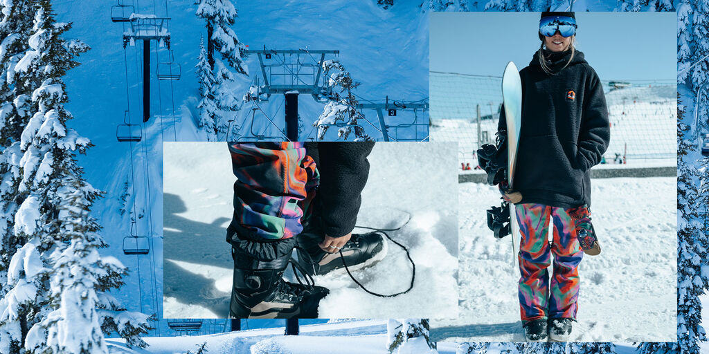 Snowboarder wearing 686 x Grateful Dead apparel