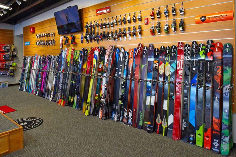 wall of sale skis during powder daze