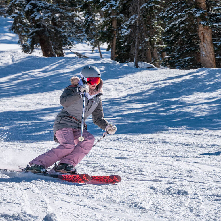 Carina B carving on a sunny slope