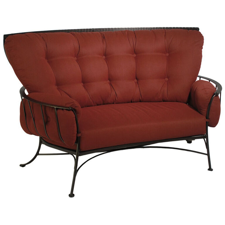 Curved Patio Love Seat with Thick Red Cushion