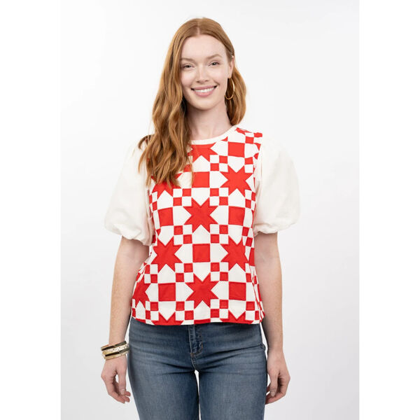 Ivy Jane Quilted Pouf Sleeve Top Womens