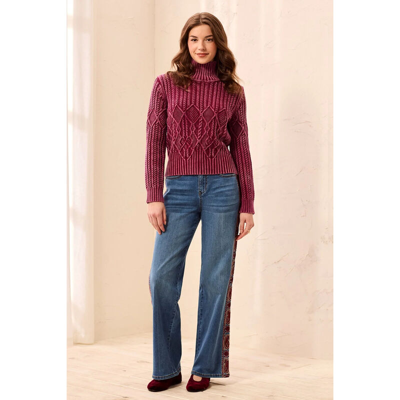 Tribal Cable Knit Mock Neck Special Wash Sweater Womens image number 0