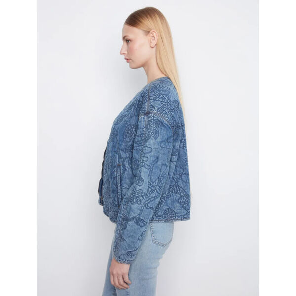 Charlie B Quilted Tencel Denim Bomber Jacket Womens