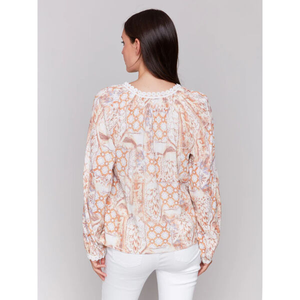 Charlie B Printed Raglan Blouse with V-Notch Neckline Womens