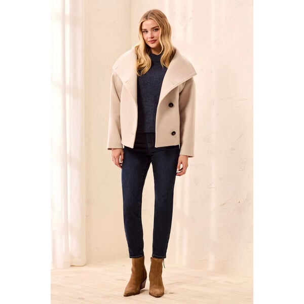 Tribal Lofty Knit Funnel Neck Button Front Jacket Womens