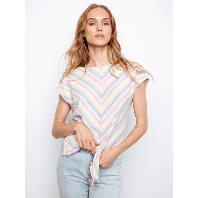 Charlie B Striped Linen Blend Tie-Front Blouse Womens image number 2