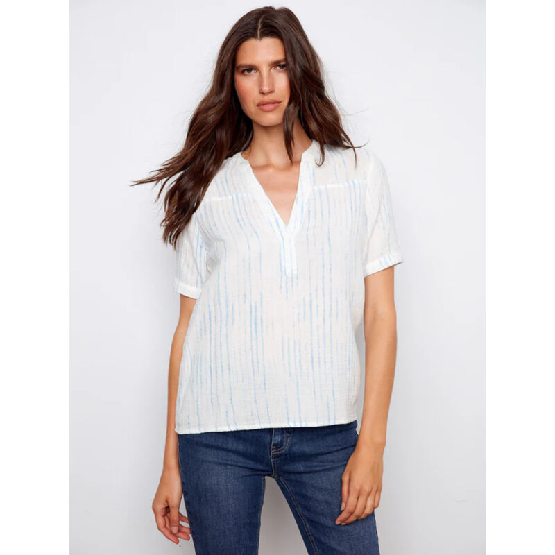 Charlie B Printed Bubble Cotton Blouse Womens image number 0