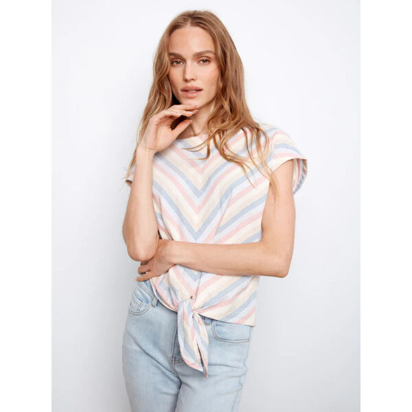 Charlie B Striped Linen Blend Tie-Front Blouse Womens