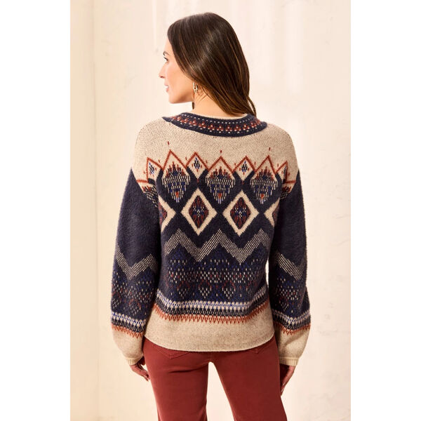 Tribal Fair Isle Mock Neck Eyelash Knit Sweater Womens