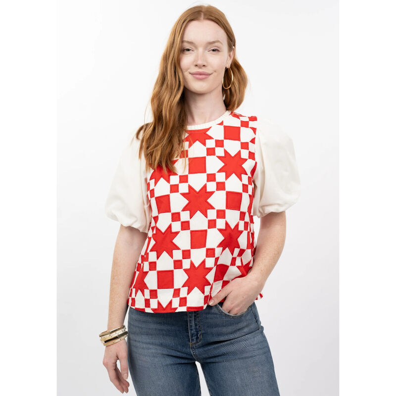 Ivy Jane Quilted Pouf Sleeve Top Womens image number 2