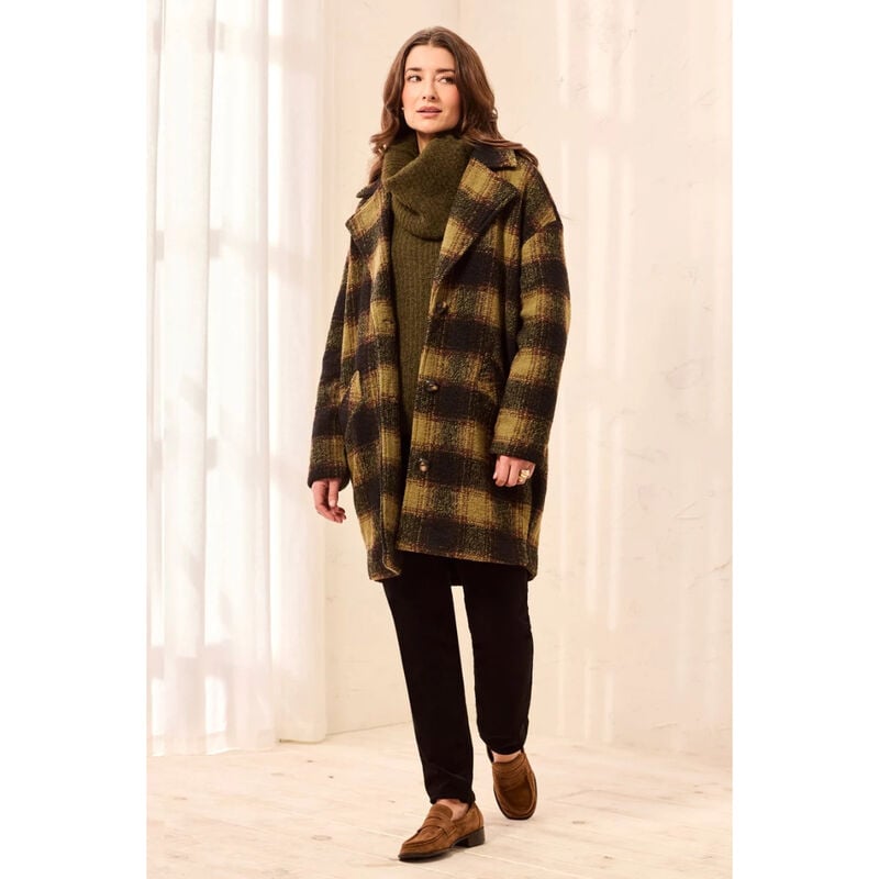 Tribal Plaid Cocoon Button Front Structured Coat Womens image number 3