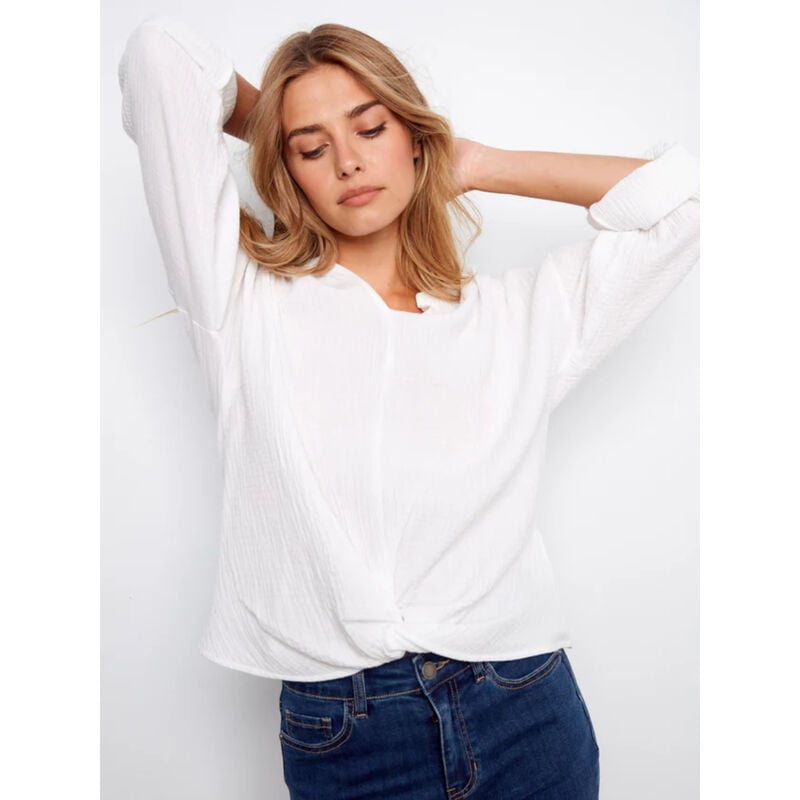 Charlie B Bubble Cotton Blouse With Front Twist Womens image number 2