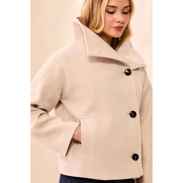 Tribal Lofty Knit Funnel Neck Button Front Jacket Womens