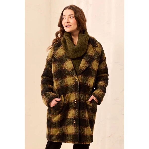 Tribal Plaid Cocoon Button Front Structured Coat Womens