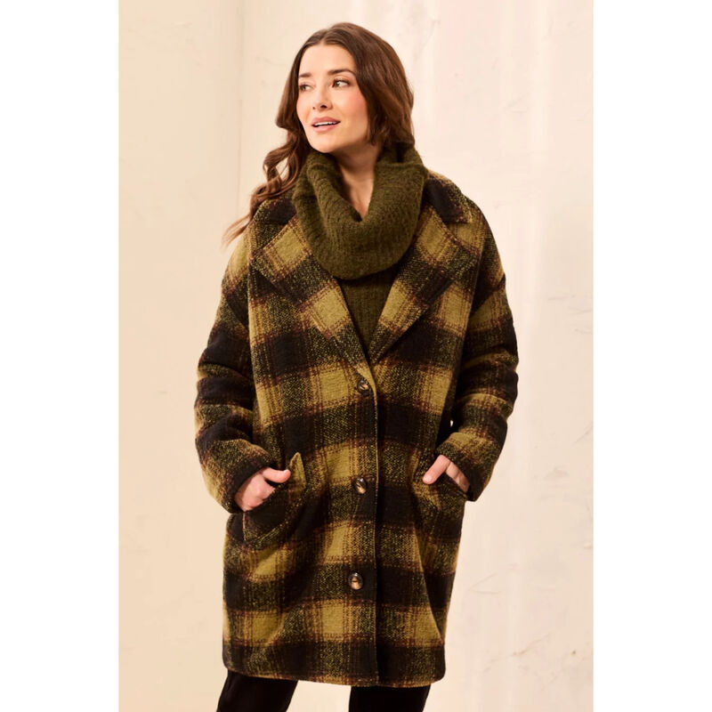 Tribal Plaid Cocoon Button Front Structured Coat Womens image number 0