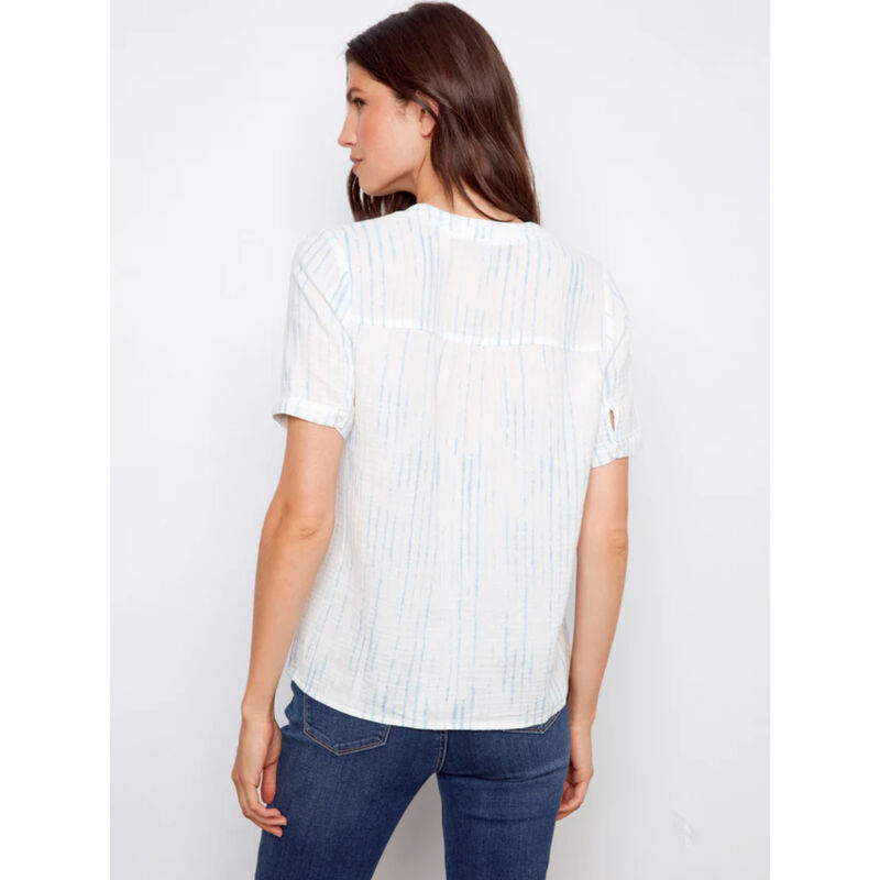 Charlie B Printed Bubble Cotton Blouse Womens image number 1