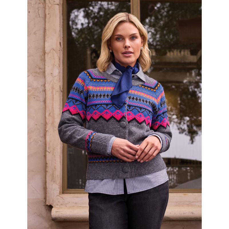 Tribal Fair Isle Button Front Sweater Cardigan Womens image number 3