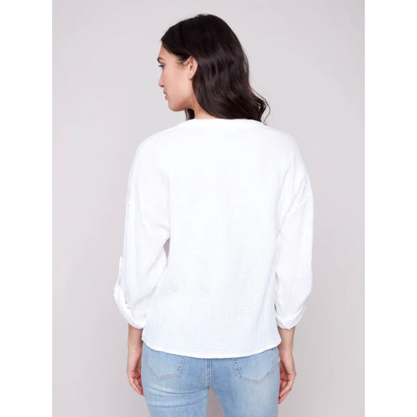 Charlie B Bubble Cotton Blouse with Front Twist Womens