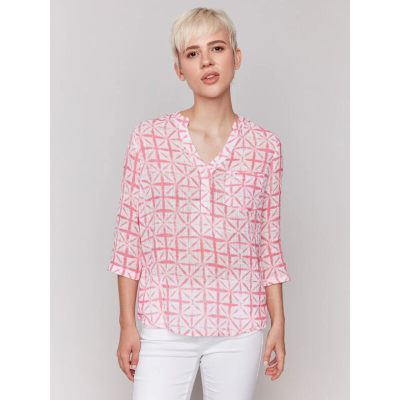 Charlie B Printed Cotton Gauze Half-Button Blouse Womens image number 0