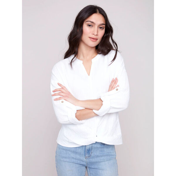 Charlie B Bubble Cotton Blouse with Front Twist Womens