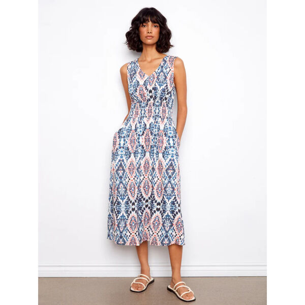 Charlie B Smocked Printed Viscose Dress Womens