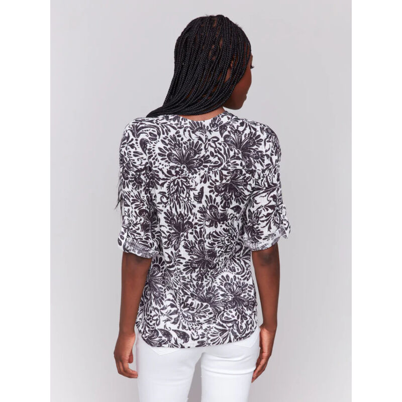 Charlie B Printed Cotton Gauze Half-Button Blouse Womens image number 1