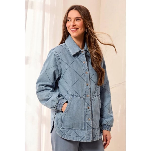 Tribal Quilted Snap Front Soft Denim Jacket Womens