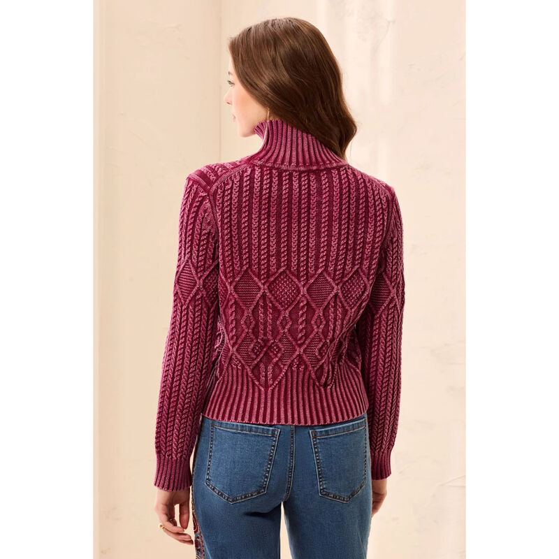 Tribal Cable Knit Mock Neck Special Wash Sweater Womens image number 2