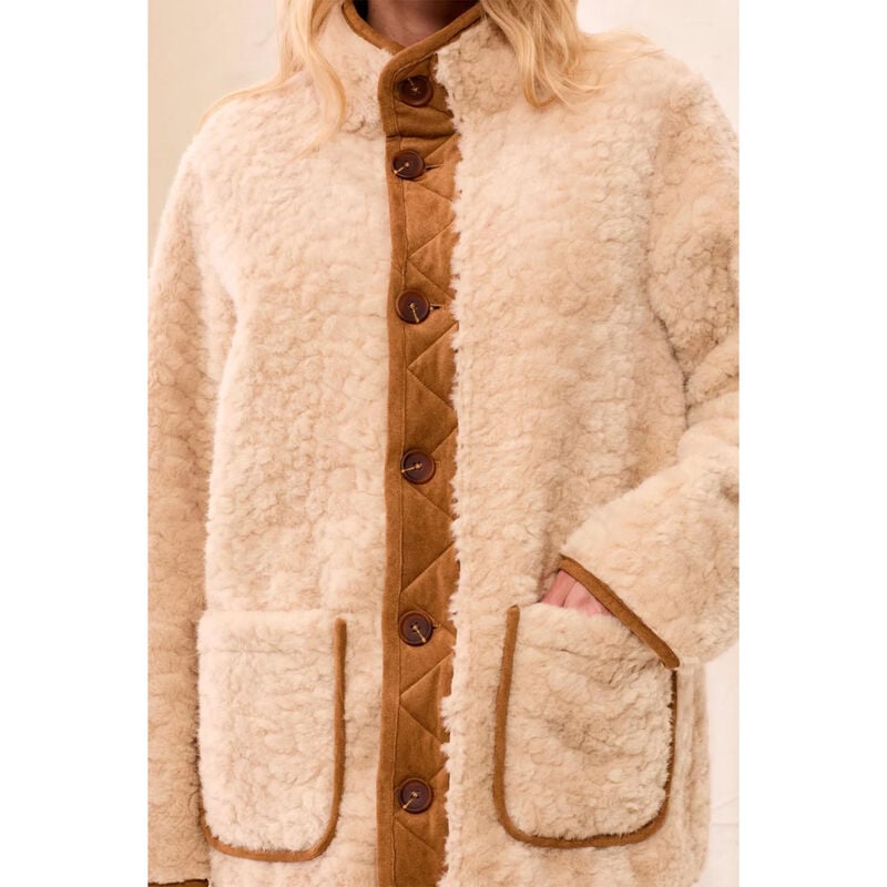 Tribal Reversable Faux Suede and Sherpa Fur Funnel Neck Jacket Womens image number 2