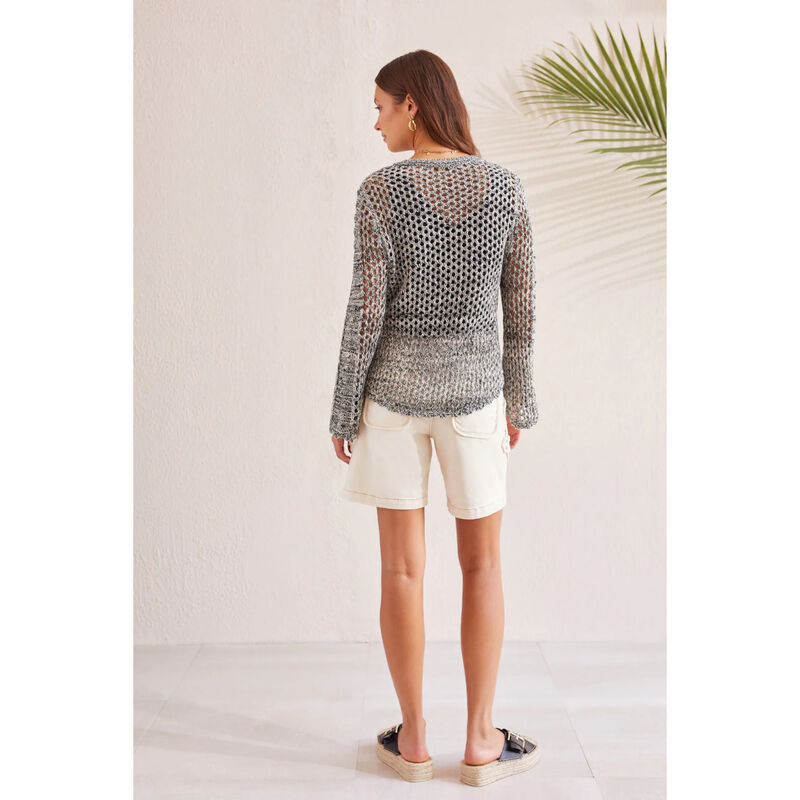 Tribal Crew Neck Sweater With Bell Sleeves Womens image number 1