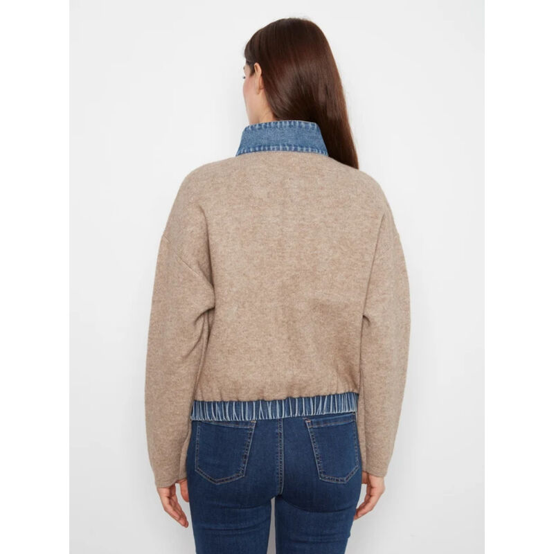 Charlie B Denim Detail Sweater Jacket Womens image number 2