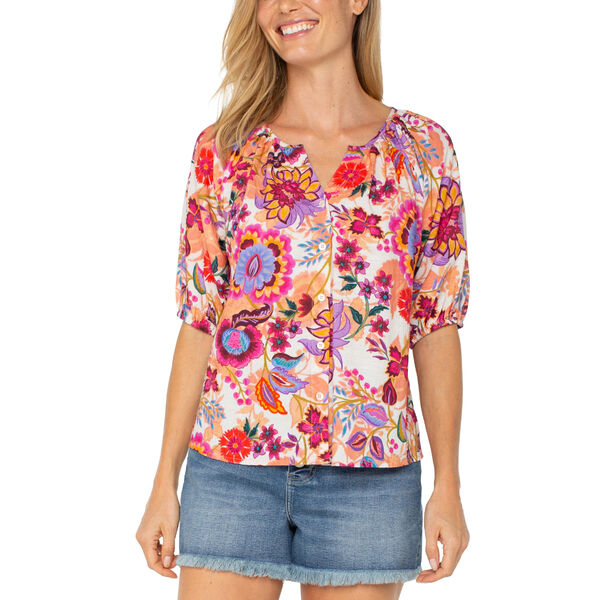 Liverpool Button Front Shirred Woven Top Womens