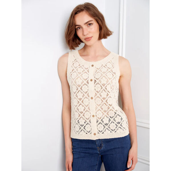 Charlie B Crochet Cotton Sleeveless Vest Womens