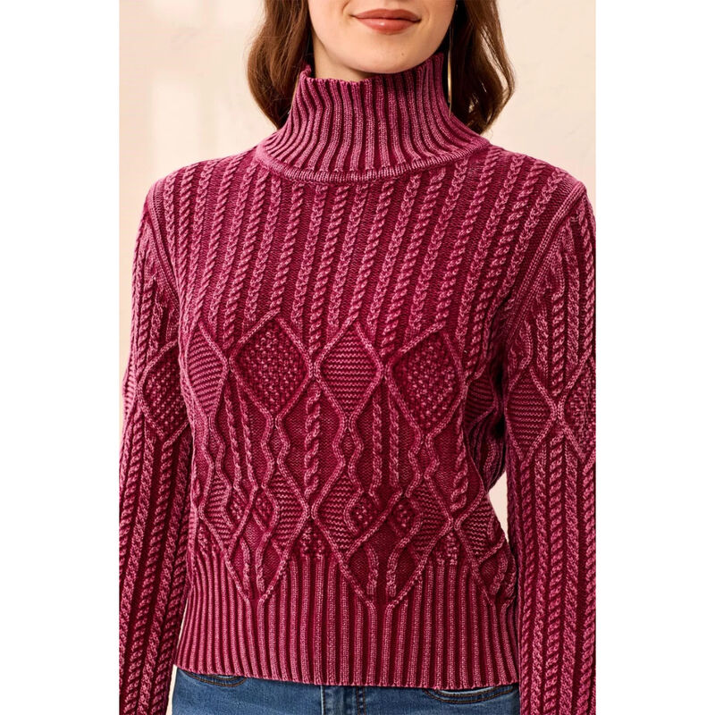 Tribal Cable Knit Mock Neck Special Wash Sweater Womens image number 3