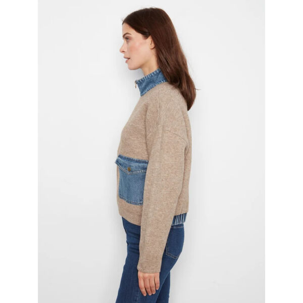 Charlie B Denim Detail Sweater Jacket Womens