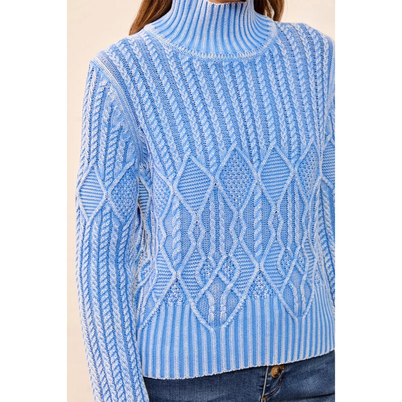 Tribal Cable Knit Mock Neck Special Wash Sweater Womens image number 3
