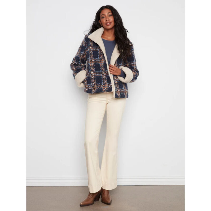 Charlie B Plaid Boucl&eacute; Jacket With Sherpa Trim Womens image number 3
