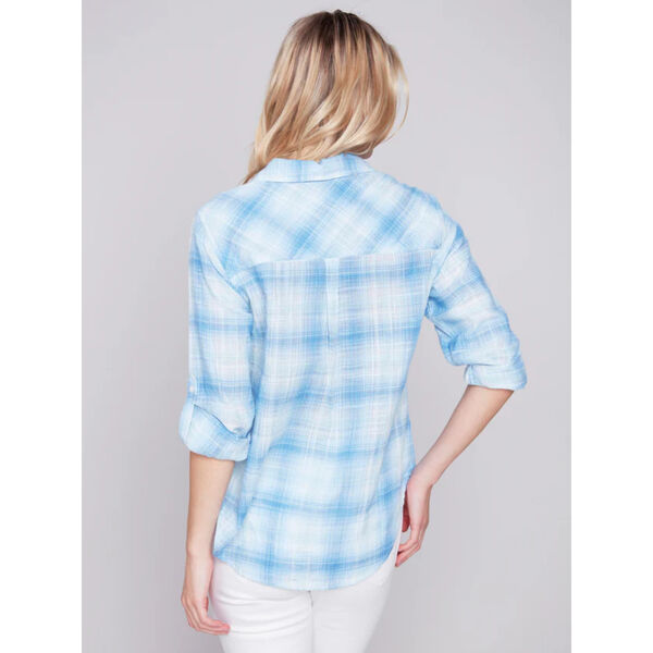 Charlie B Plaid Cotton Gauze Shirt Womens