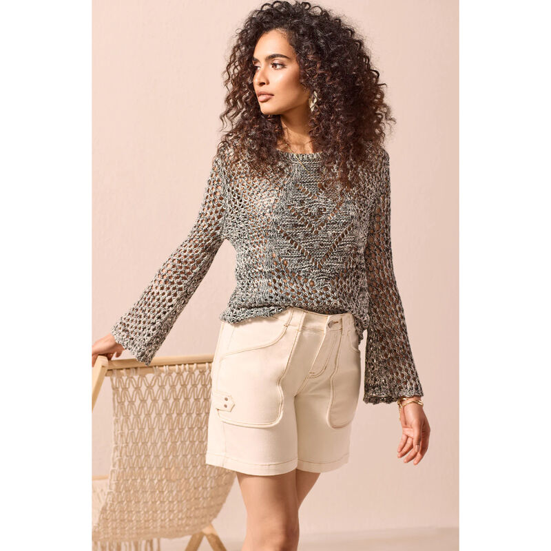 Tribal Crew Neck Sweater With Bell Sleeves Womens image number 0