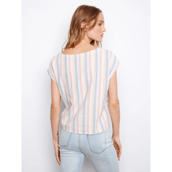Charlie B Striped Linen Blend Tie-Front Blouse Womens